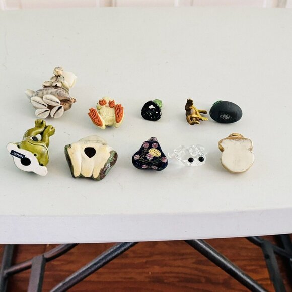 Vintage 12 Frog Figurines Set Neil, Mexico, Swarovski, Gold Gilt Toothpick, Russ - Picture 7 of 16